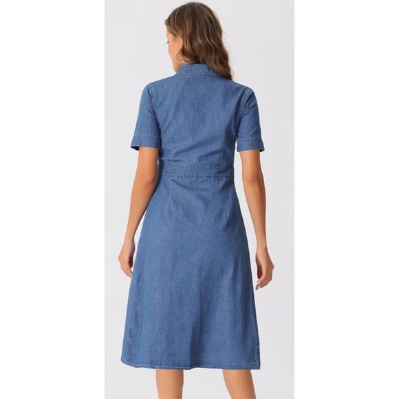 Denim Shirt Dress Womens Casual Short Sleeve Button Down Midi Dress Small NWOT - Picture 2 of 10